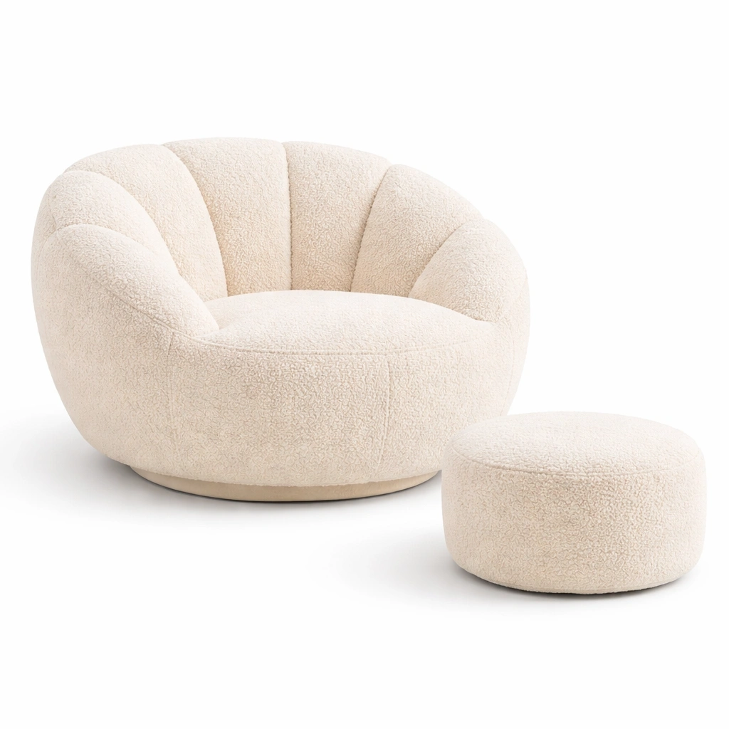 Loungesessel Rund mit Hocker Stoff Beige